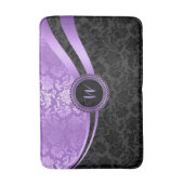 黒モダンと紫の幾何学的デザイン バスマット (正面縦)