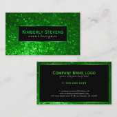 黒モダンと緑のグリッターとキラキラ2 名刺 (正面/裏面)