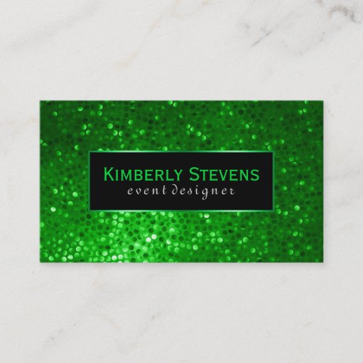黒モダンと緑のグリッターとキラキラ2 名刺 (正面)