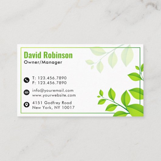 黒モダンと緑の造園ロゴ 名刺 (裏面)