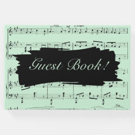黒モダンと緑の音楽結婚式招待状 ゲストブック