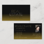 黒モダンと茶色のシックな鏡フォントと写真 名刺 (正面/裏面)