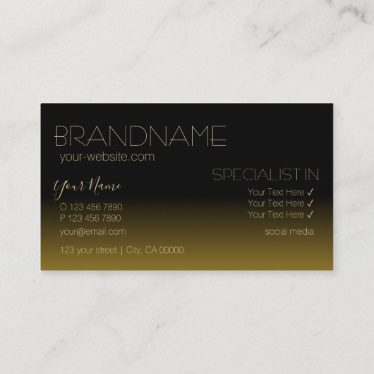 黒モダンと茶色の鏡フォントシンプルスタイリッシュ 名刺 (裏面)