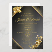 黒モダンと行を特徴とする結婚式招待状 招待状 (正面/裏面)