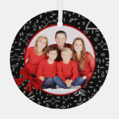 黒モダンと赤のカスタム写真 ガラスオーナメント (裏面)