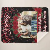 黒モダンと赤のバラ家族の写真タイポグラフィ シェルパブランケット (正面(横))