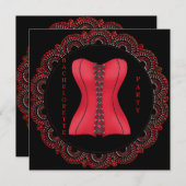 黒モダンと赤のレースバチェロレッテ 招待状 (正面/裏面)