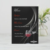 黒モダンと赤のワイングラス結婚のメニューカード メニュー (スタンド正面)