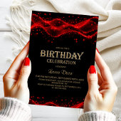 黒モダンと赤の任意の年齢の誕生日パーティー 招待状