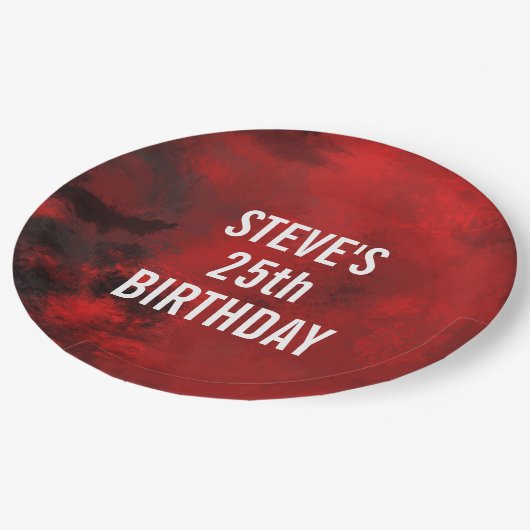 黒モダンと赤の抽象芸術芸術的誕生日 ペーパープレート (アングル)