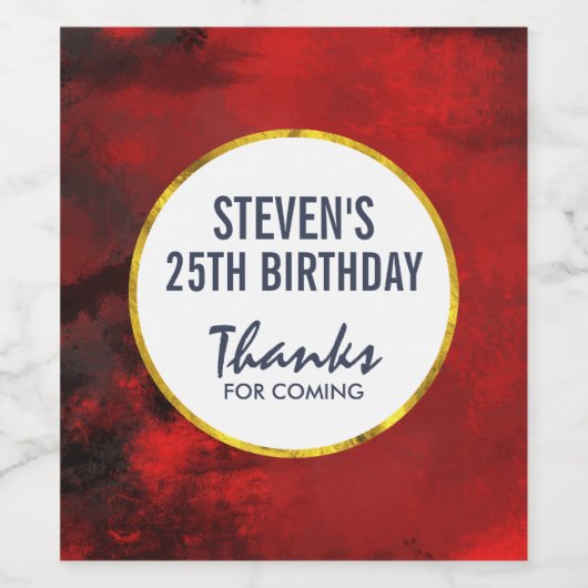 黒モダンと赤の抽象芸術芸術的誕生日 ワインラベル (シングルラベル)