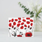 黒モダンと赤の花と花びら ポストカード (スタンド正面)