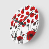 黒モダンと赤の花と花びら ラウンド壁時計 (傾斜)