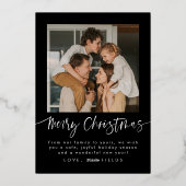 黒モダンと金ゴールドのアーチ写真ファミリークリスマス 箔シーズンカード (裏面)