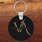 黒モダンと金ゴールドのイニシャルエレガントモノグラムの キーホルダー (正面)