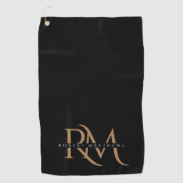 黒モダンと金ゴールドのイニシャルエレガントモノグラムの ゴルフタオル