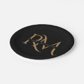 黒モダンと金ゴールドのイニシャルエレガントモノグラムの ペーパープレート (アングル)