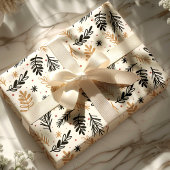 黒モダンと金ゴールドのクリスマスリーフ ラッピングペーパー