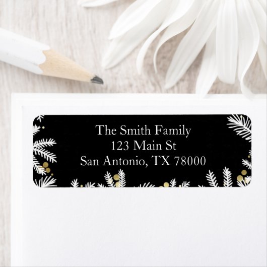 黒モダンと金ゴールドのクリスマス差出人住所 ラベル (インサイチュ)