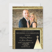 黒モダンと金ゴールドのクリスマ結婚ス 招待状 (正面)