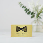 黒モダンと金ゴールドのグリッタードットリボンボウ 名刺 (スタンド正面)