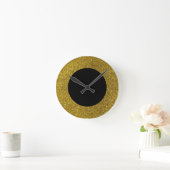 黒モダンと金ゴールドのグリッターラウンドウォールクロック ラウンド壁時計 (ホーム)