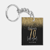 黒モダンと金ゴールドのグリッター70歳 キーホルダー (正面左)