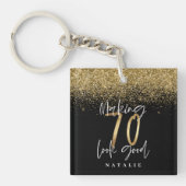 黒モダンと金ゴールドのグリッター70歳 キーホルダー (正面)