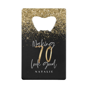 黒モダンと金ゴールドのグリッター70歳 クレジットカード栓抜き