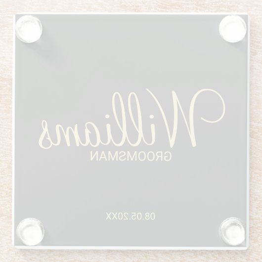 黒モダンと金ゴールドのグロパーソナライズされたームスマン ガラスコースター (裏面)