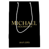 黒モダンと金ゴールドのグロパーソナライズされたームスマン ミディアムペーパーバッグ (正面)