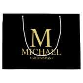 黒モダンと金ゴールドのグロパーソナライズされたームスマン ラージペーパーバッグ (正面)