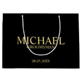 黒モダンと金ゴールドのグロパーソナライズされたームスマン ラージペーパーバッグ (正面)