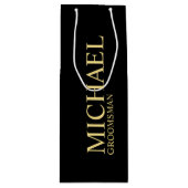 黒モダンと金ゴールドのグロパーソナライズされたームスマン ワインギフトバッグ (正面)