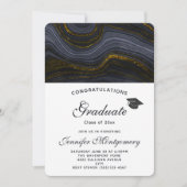 黒モダンと金ゴールドのゲート&卒業キャップ 招待状 (正面)