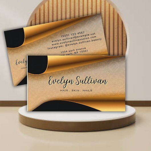 黒モダンと金ゴールドのサロン編集可能名刺 名刺
