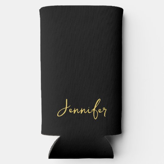 黒モダンと金ゴールドのシックなスクリプパーソナライズされたト スリム缶クーラー (裏面)