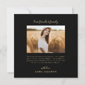 黒モダンと金ゴールドのスクリプト4写真の卒業 サンキューカード (裏面)