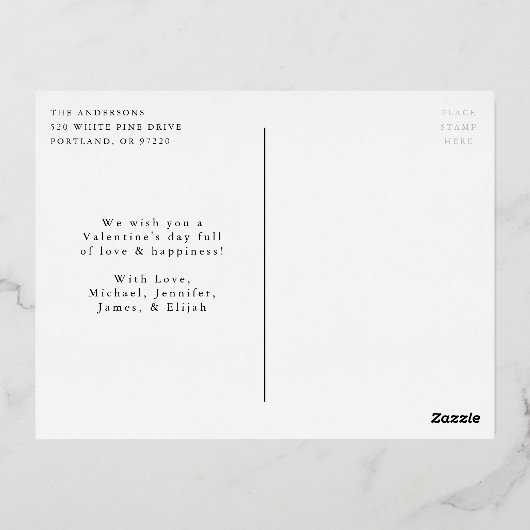 黒モダンと金ゴールドのスクリプトValentine's Day写真 箔シーズンポストカード (裏面)