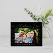 黒モダンと金ゴールドのスクリプトValentine's Day写真 箔シーズンポストカード (立ち正面)