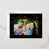 黒モダンと金ゴールドのスクリプトValentine's Day写真 箔シーズンポストカード (正面/裏面)