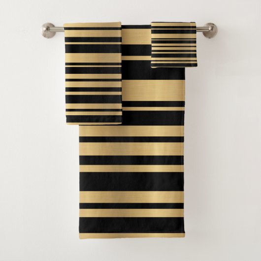 黒モダンと金ゴールドのストライプのタオル バスタオルセット (インサイチュ)