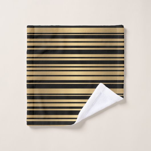 黒モダンと金ゴールドのストライプのタオル バスタオルセット (ウォッシュタオル)
