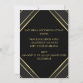 黒モダンと金ゴールドのストライプ誕生日 招待状 (裏面)