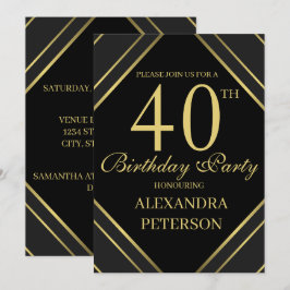 黒モダンと金ゴールドのストライプ誕生日 招待状