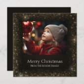 黒モダンと金ゴールドのフェイクグリッターのフォトカード シーズンカード (正面/裏面)