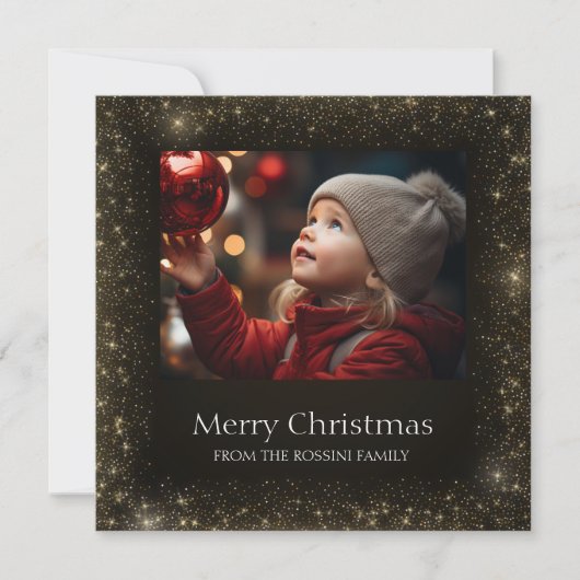 黒モダンと金ゴールドのフェイクグリッターのフォトカード シーズンカード (正面)