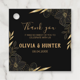 黒モダンと金ゴールドのフローラに結婚感謝 フェイバータグ