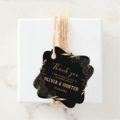 黒モダンと金ゴールドのフローラに結婚感謝 フェイバータグ (インサイチュ)