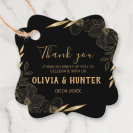 黒モダンと金ゴールドのフローラに結婚感謝 フェイバータグ